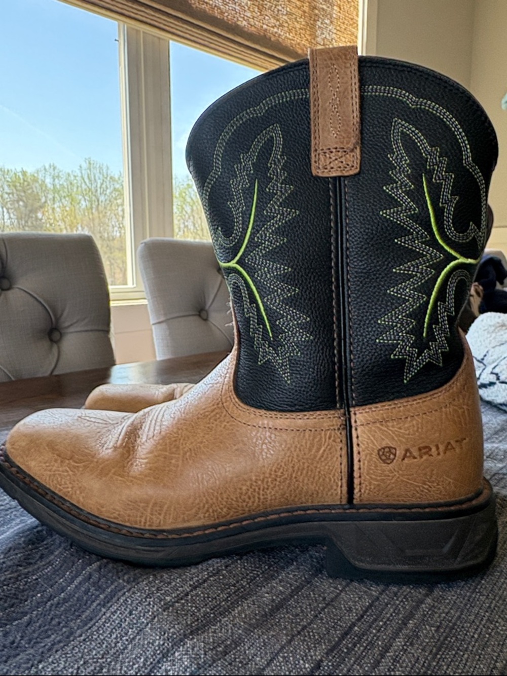 Ariat Two-Tone Western Work Boot with Lime Stitching